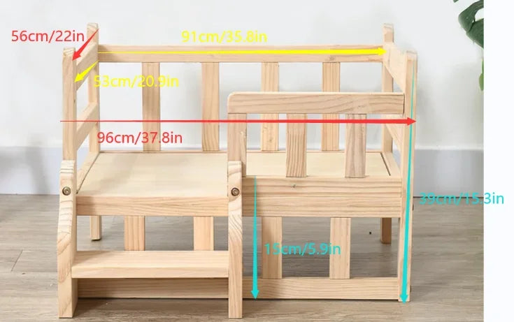 Solid Wood Elevated Pet Bed w/Stairs