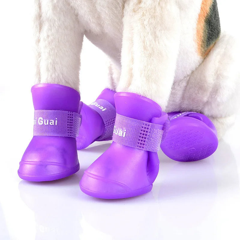 4PC Set Waterproof Anti-Slip Rubber Pet Rain Boots