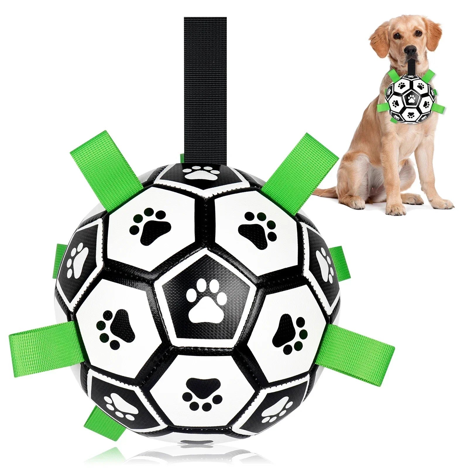 Durable Soccer Ball Dog Toy w/Straps