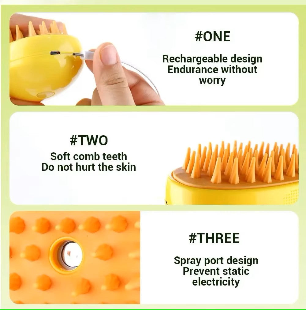 Electric 3-in-1 Pet Grooming Steam Brush