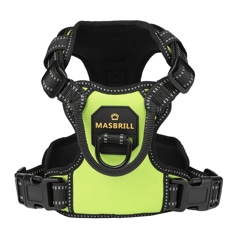 No-Pull Nylon Adjustable Reflective Dog Vest Harness w/ 2 Metal Leash Hooks