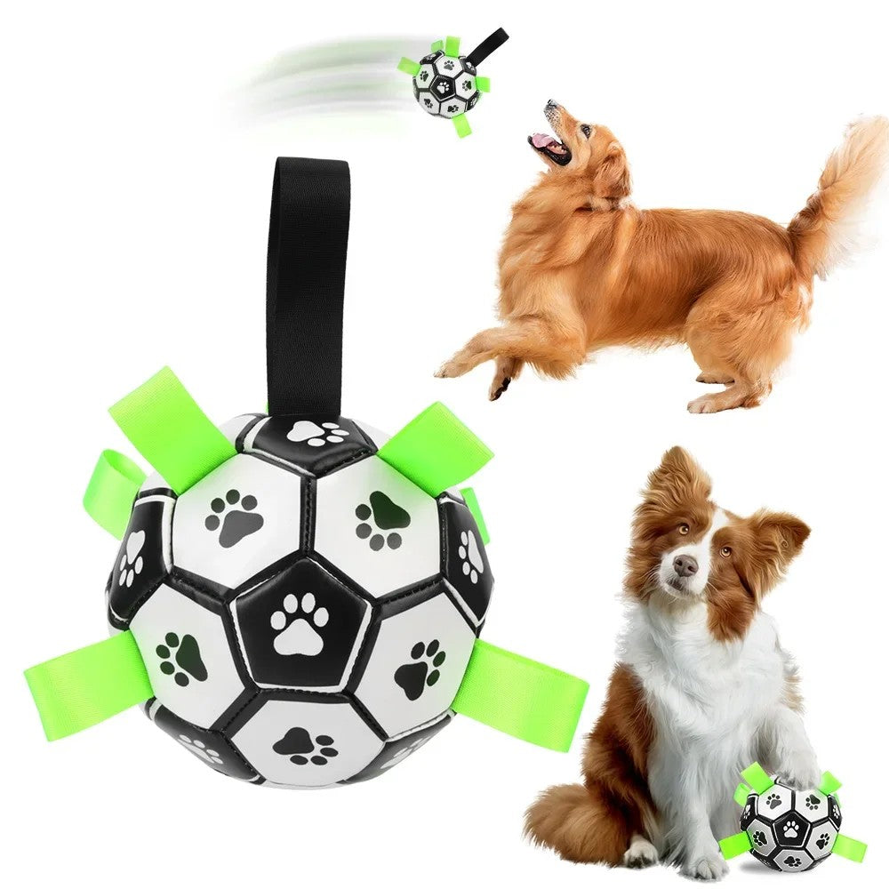 Durable Soccer Ball Dog Toy w/Straps
