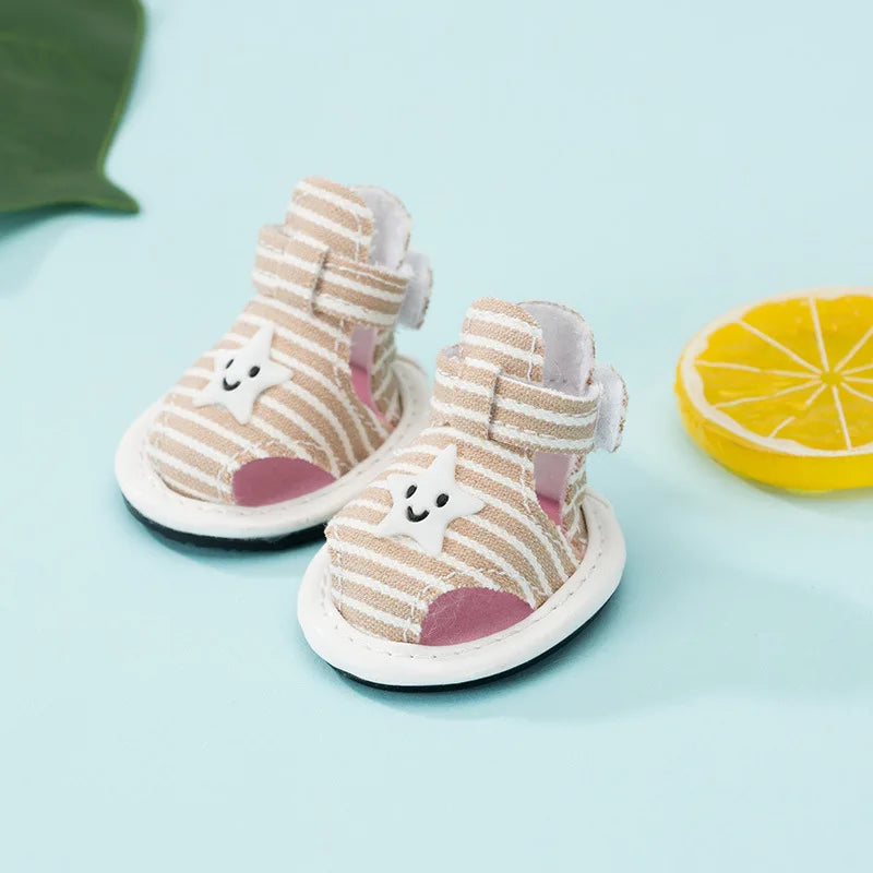 4PC Set Summer Striped Canvas Anti-Slip Dog Sandals