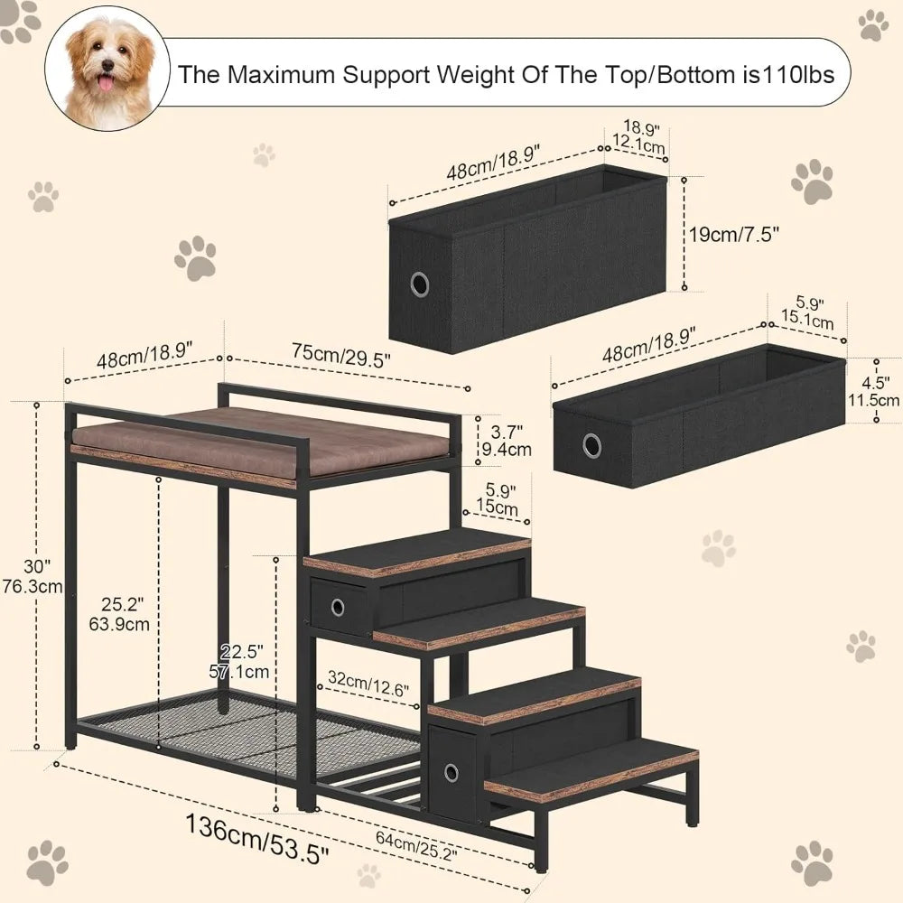 Large Pet Bunk Bed Window Perch w/Stairs & Storage Drawers