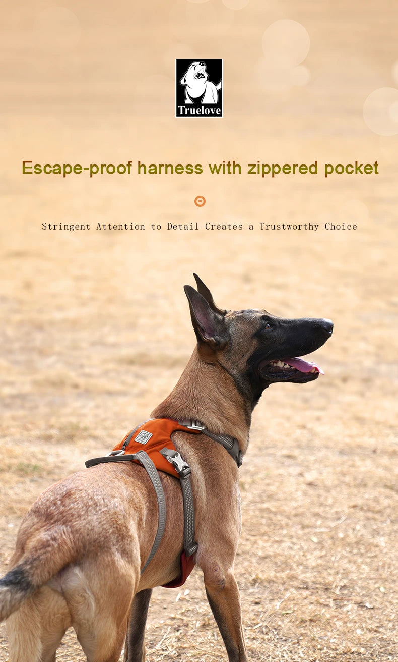 Escape-Proof Tactical Dog Vest Harness w/Zippered Pocket