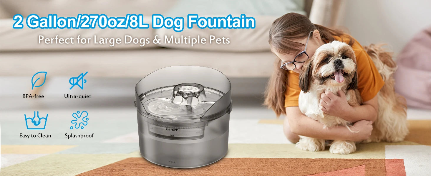 NPET Large Pet Water Fountain w/Splash Guard