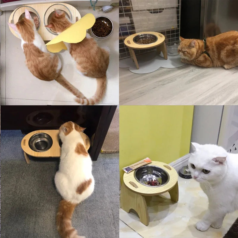 Elevated Neck Protector Wooden Bowl Rack for Small Pets