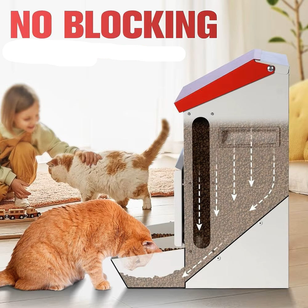 Large Galvanized Dry Pet Food Dispenser w/Dual Gravity Bowls