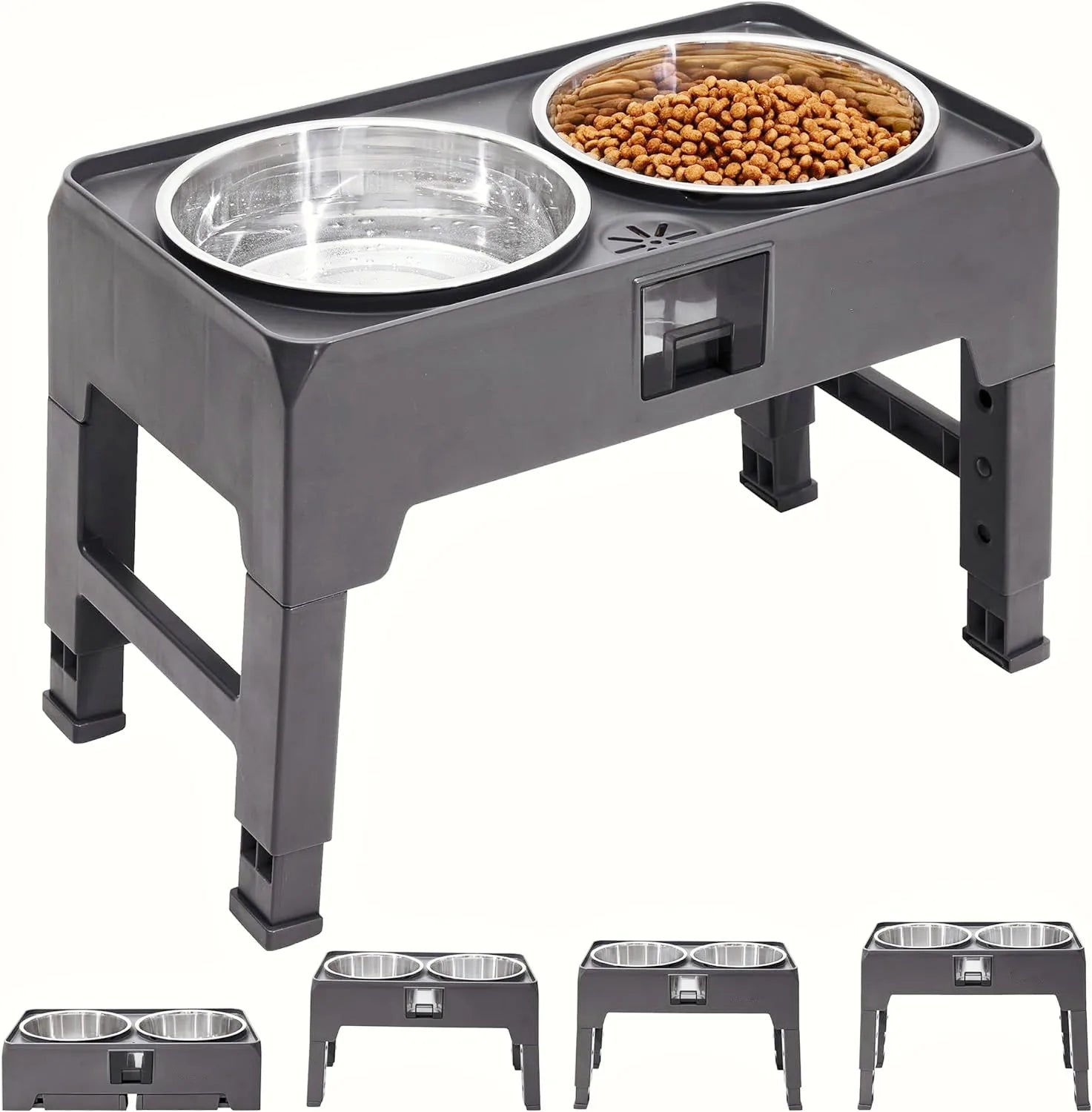 Adjustable Elevated Pet Feeder Stand w/Double Stainless Steel Bowls