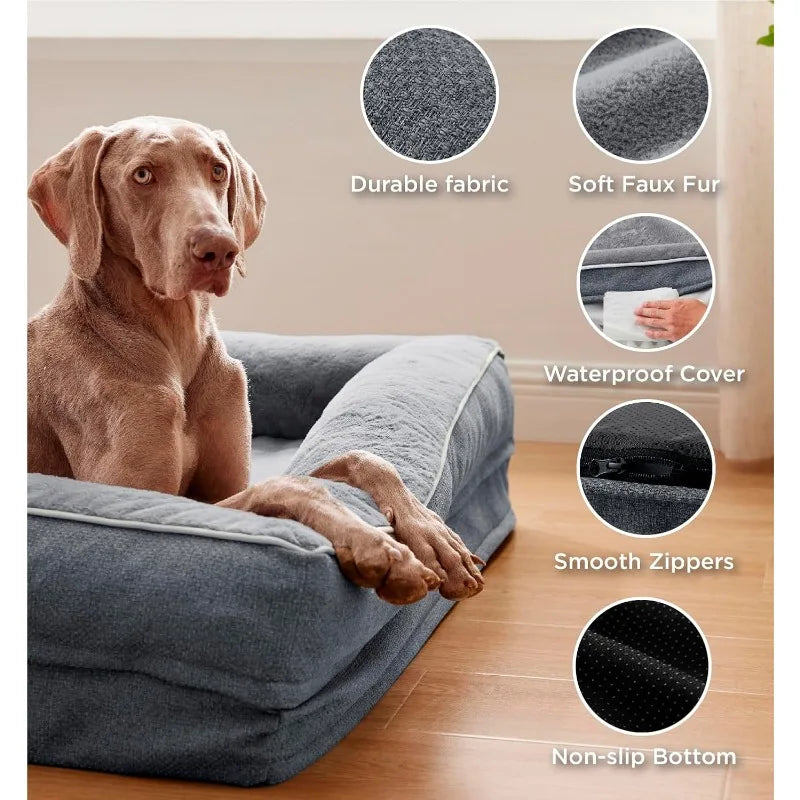 Memory Foam Orthopedic Dog Sofa Bed w/Sides & Waterproof Liner