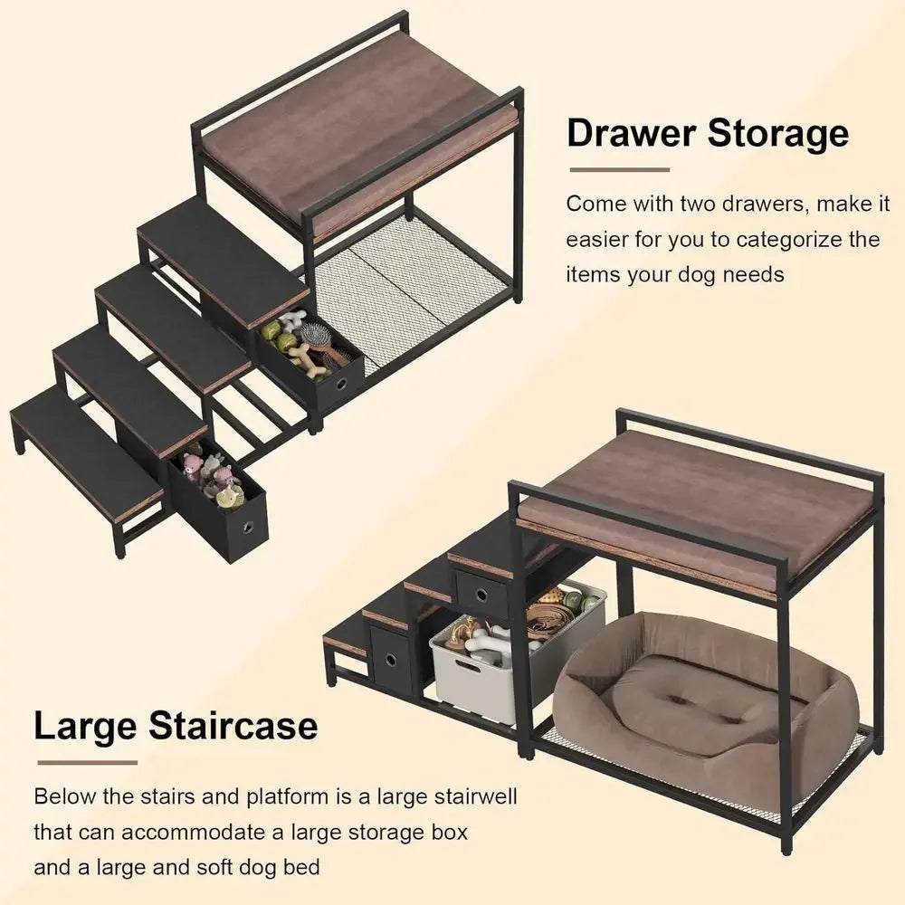 Dual-Level Pet Bunk Bed w/Detachable Stairs