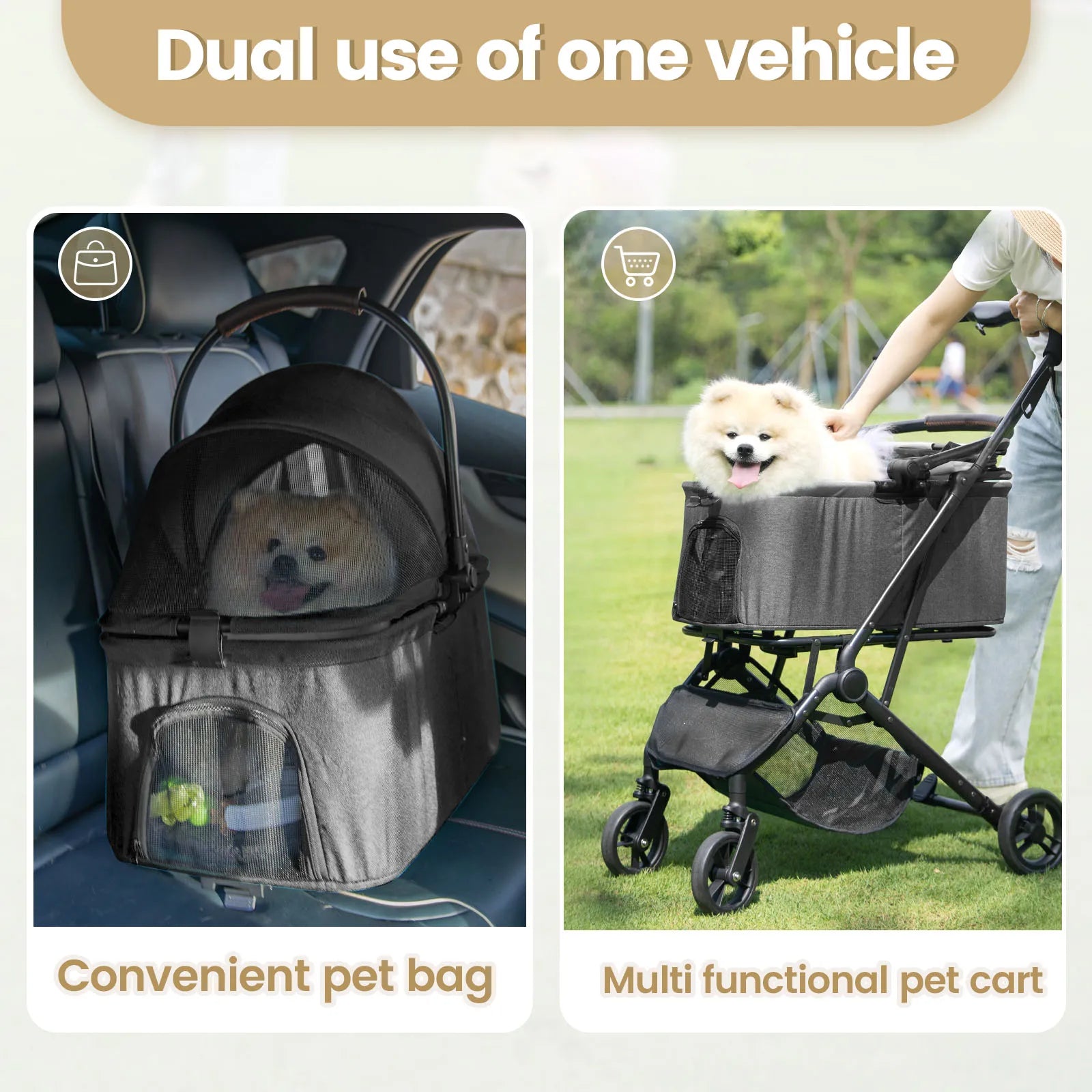 Cozy Dual Use Pet Stroller w/Detachable Carrier