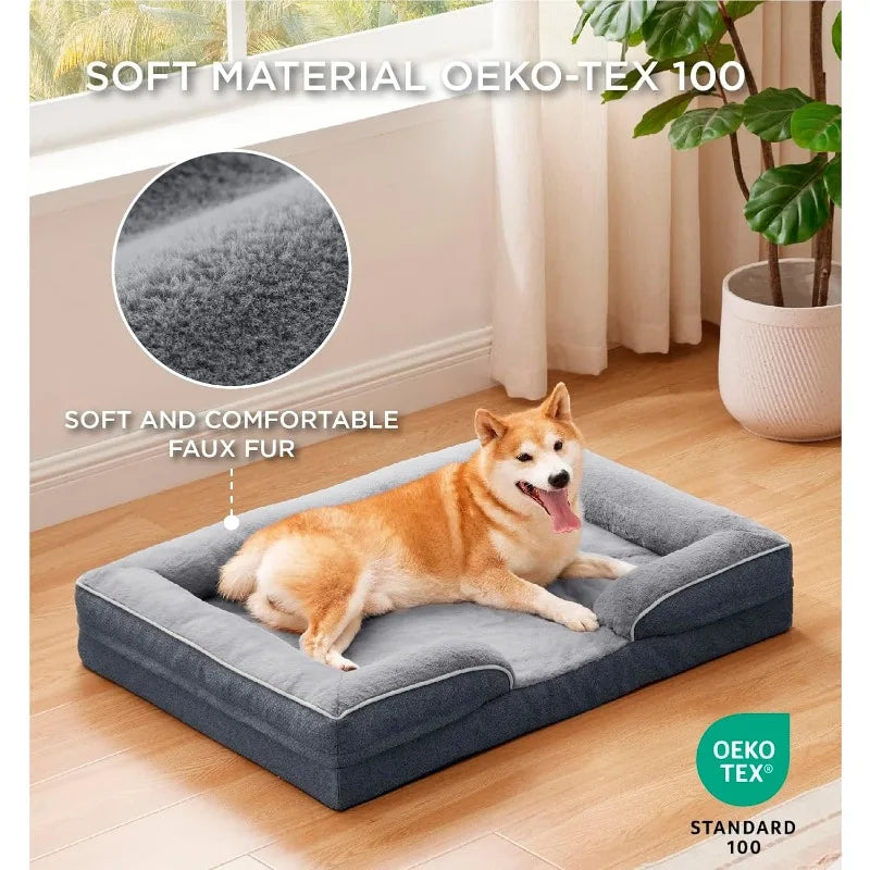 Memory Foam Orthopedic Dog Sofa Bed w/Sides & Waterproof Liner