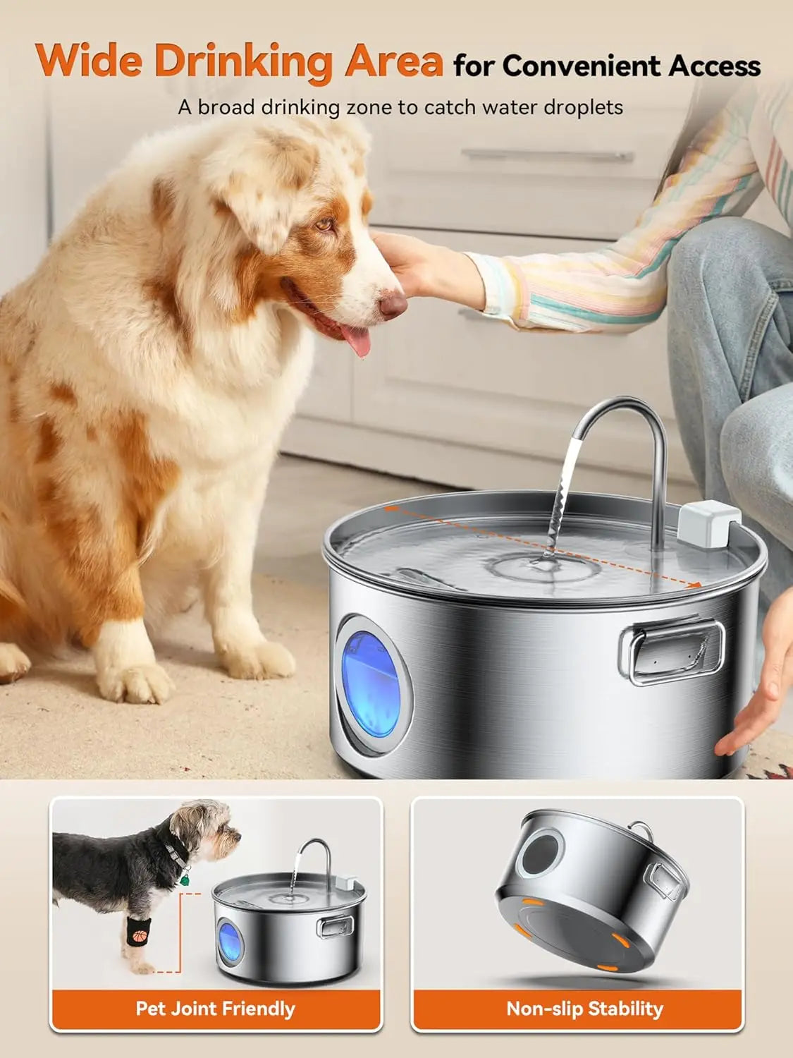 Whisper Quiet 12L Stainless Steel Pet Water Fountain