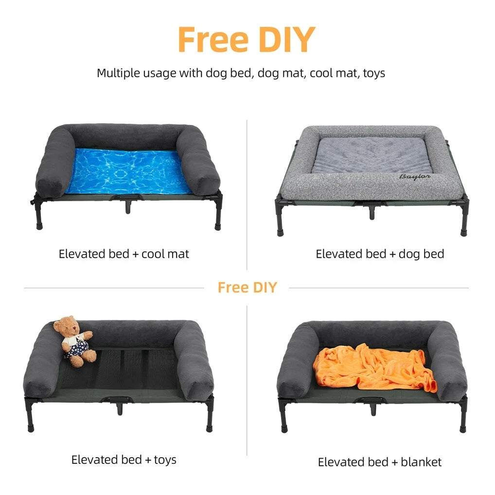 Breathable Mesh Elevated  Dog Bed w/Comfy Neck Bolster