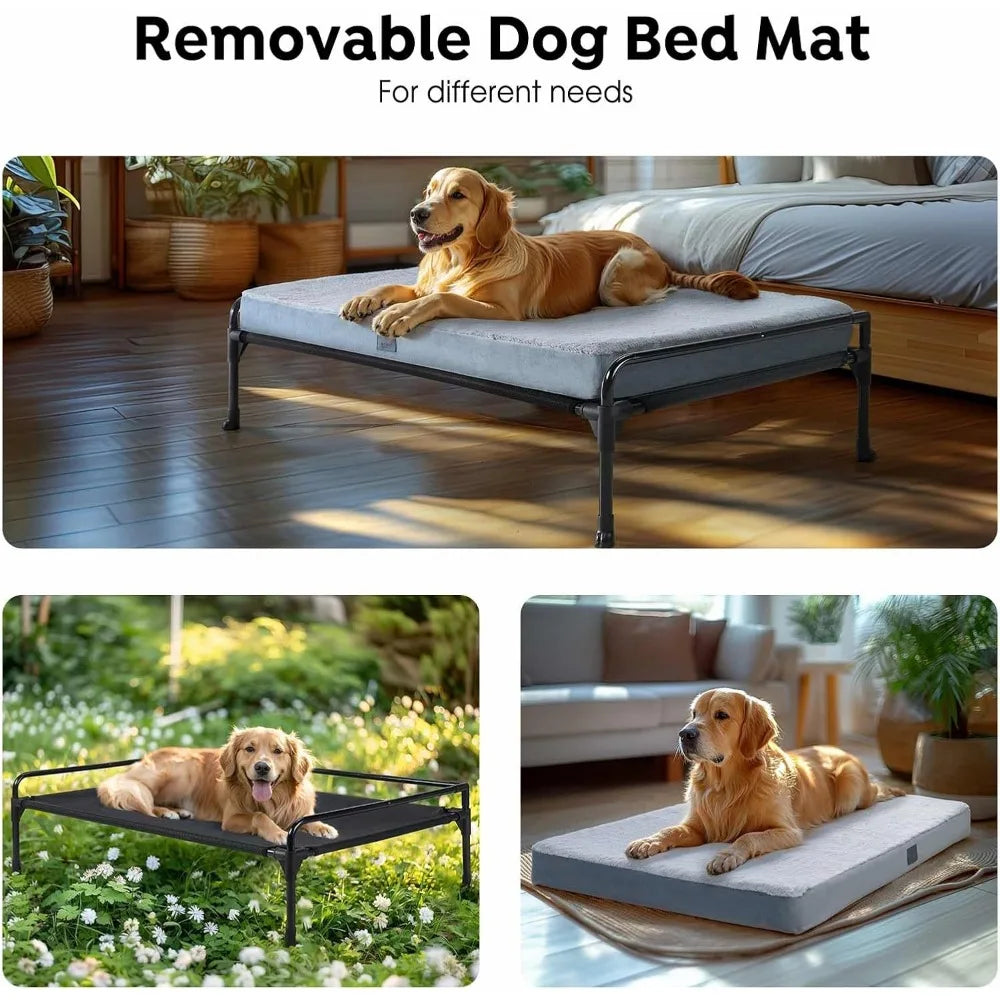 Three-Sided Guardrail Elevated Pet Bed w/Foam Cushion