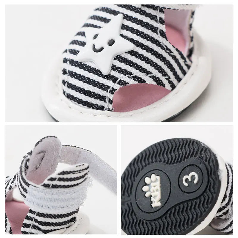 4PC Set Summer Striped Canvas Anti-Slip Dog Sandals