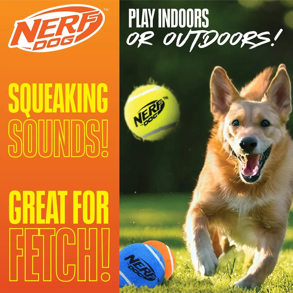 3-Pack Chewable & Floatable Squeaky Nerf Rubber Dog Fetch Balls