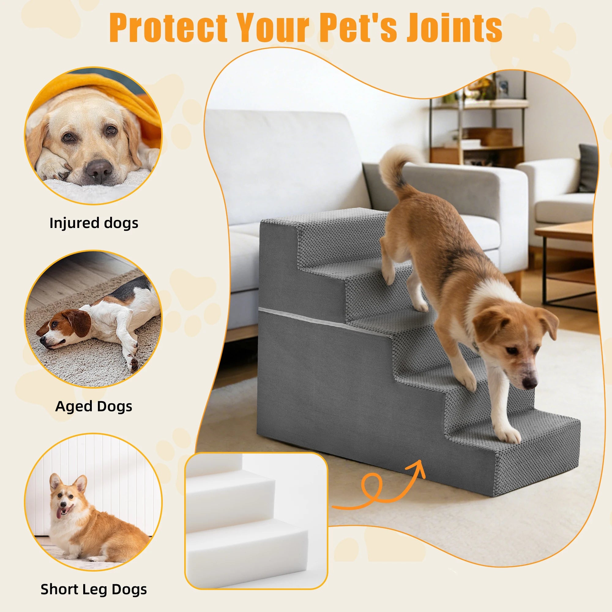 JHK Right Angled Non-Slip Foam Dog Stairs