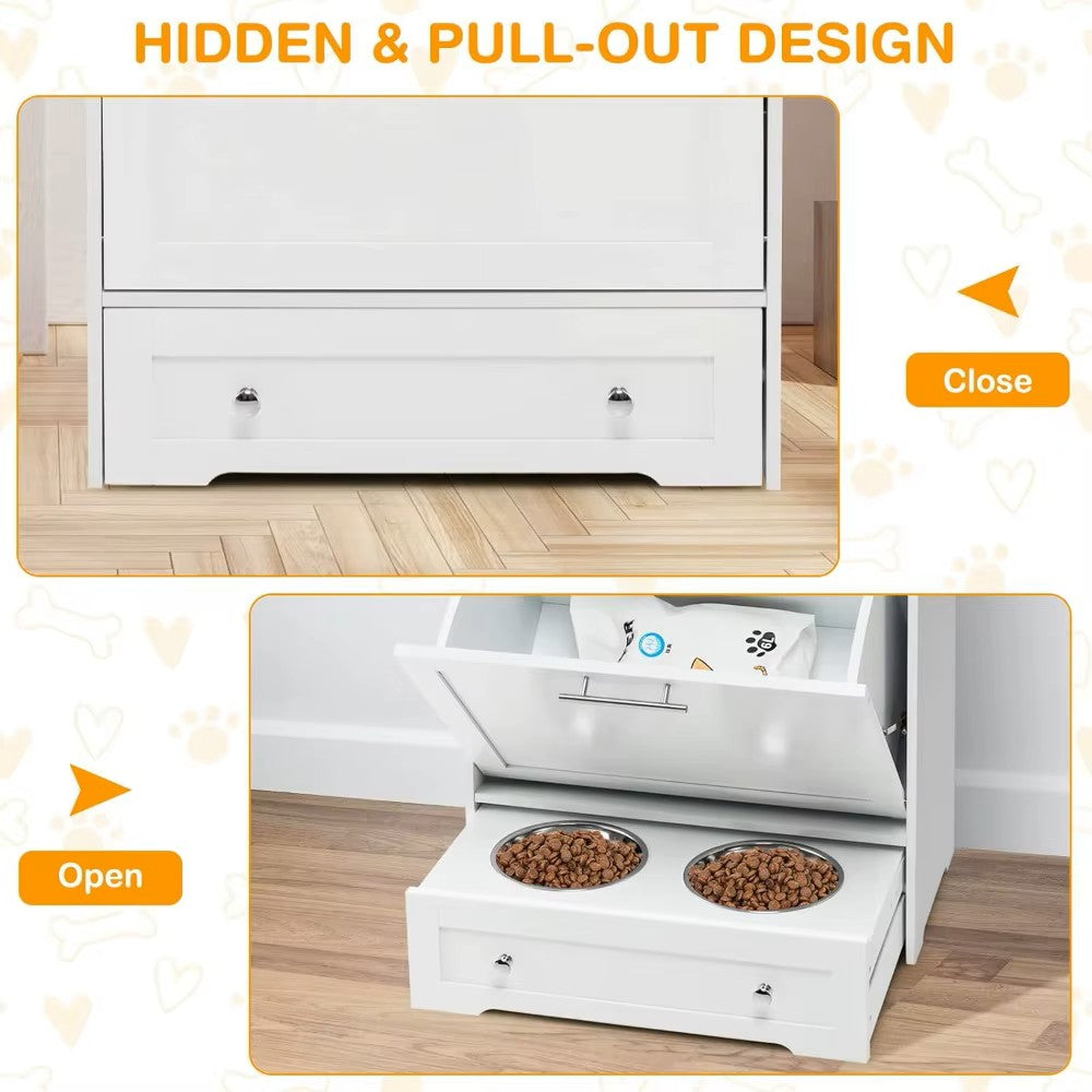 Pet Feeder Station w/Double Pull Out Stainless Steel Pet Bowls
