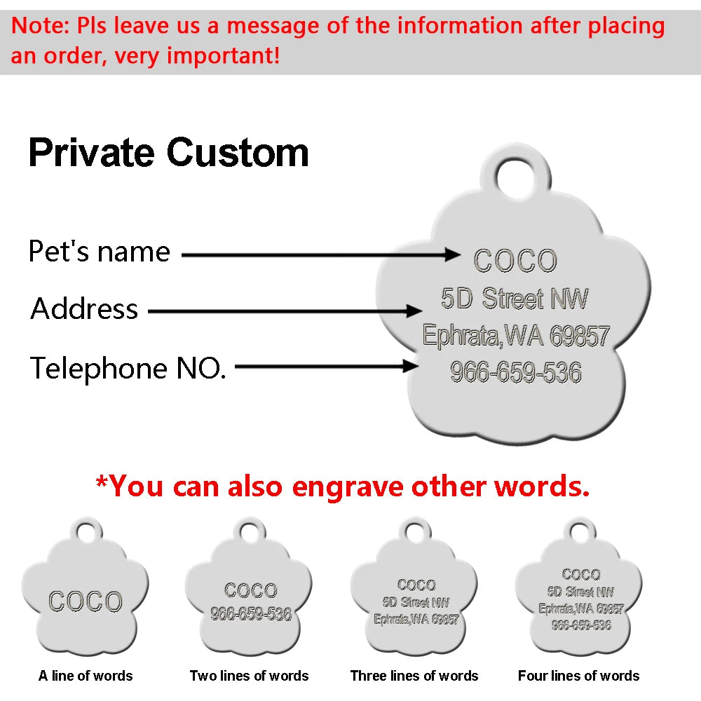 Engraved Stainless Steel Pet Pendant ID Tag