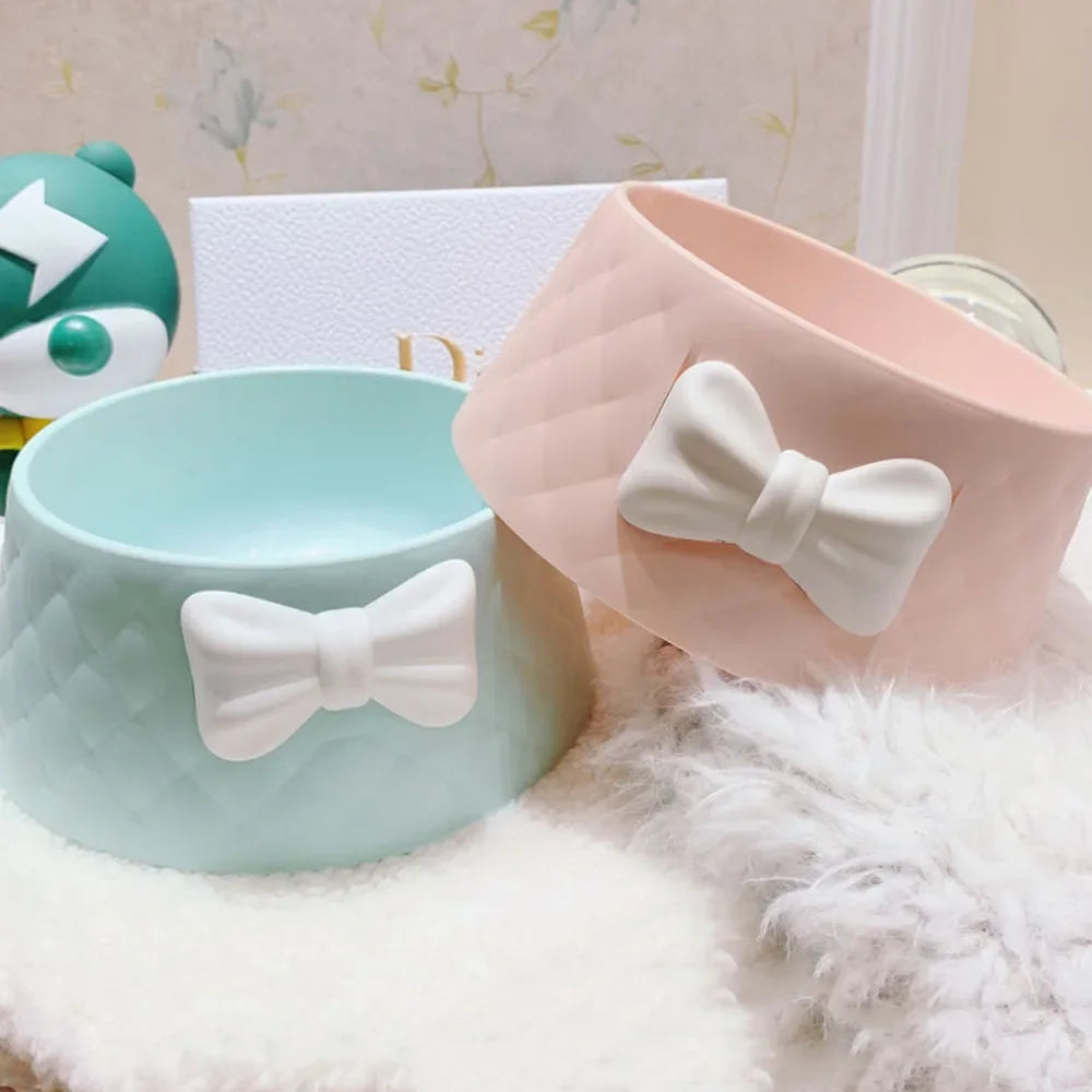 Lovely Bowknot Diamond Pattern Pet Bowl