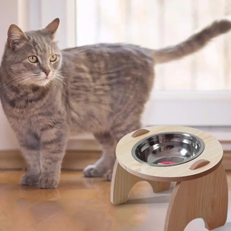 Elevated Neck Protector Wooden Bowl Rack for Small Pets