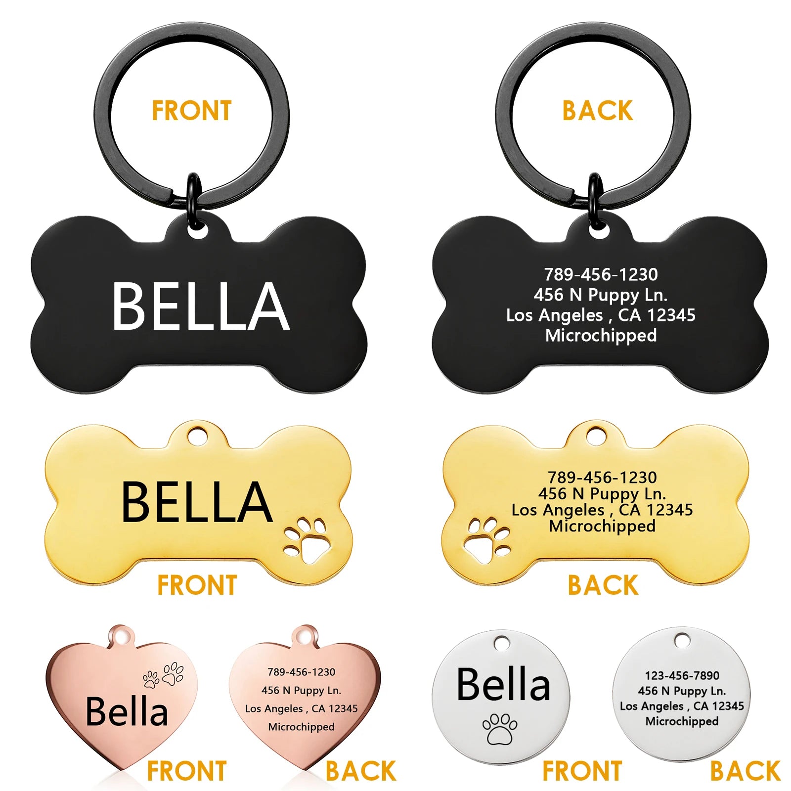 Multi-Shaped Custom Engraved Stainless Steel Pet ID Tag