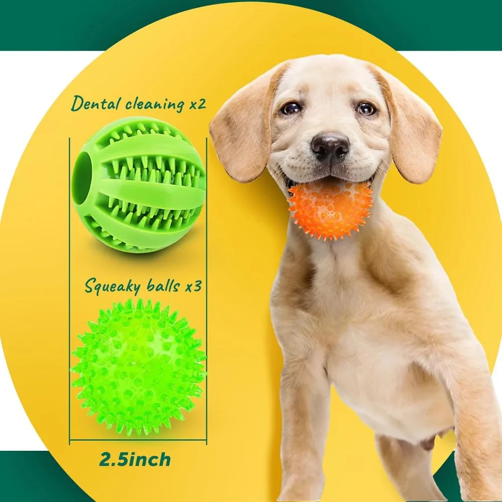 Multi-Pack Squeaky Teething Chew & Treat Balls for Small Dogs