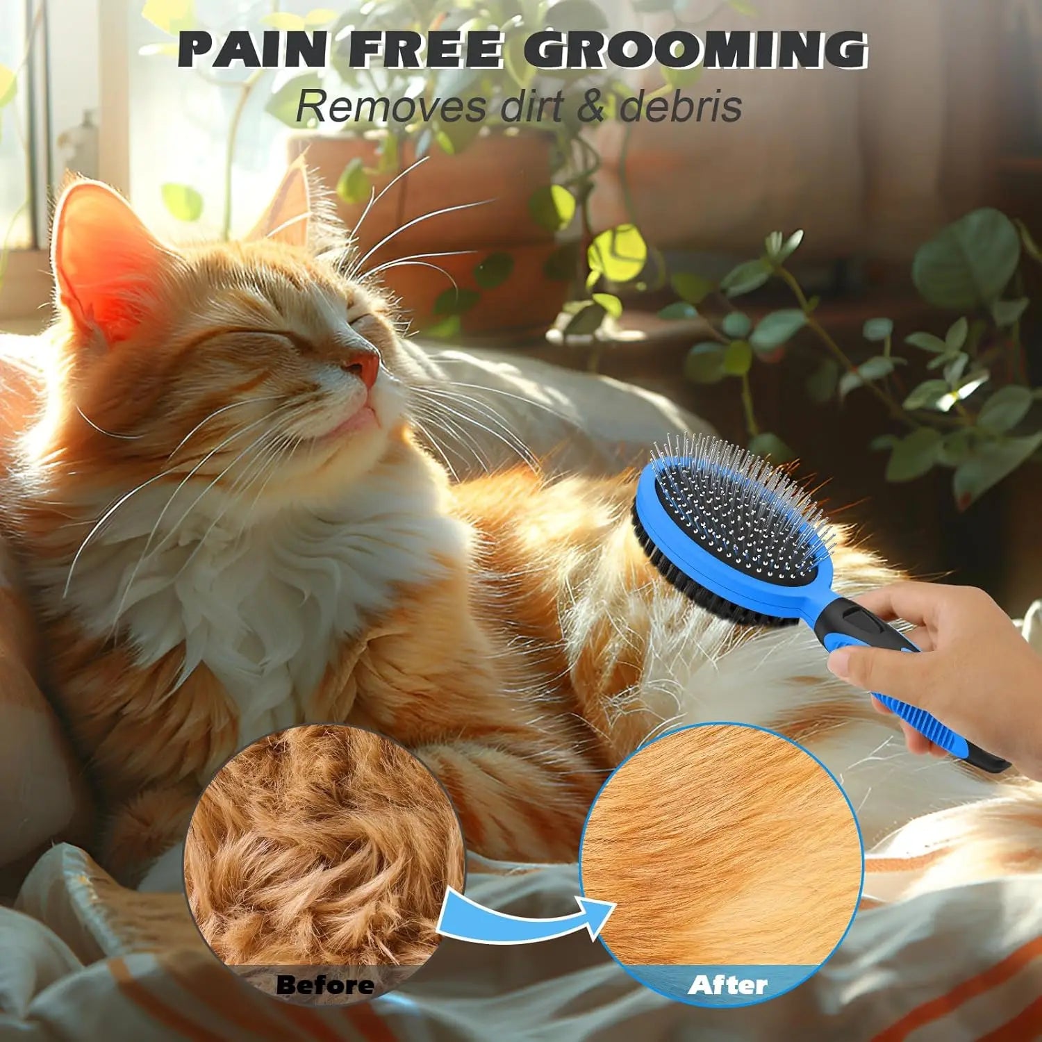 2PC  Pet Double-Sided Grooming Brush & Bath Brush Set