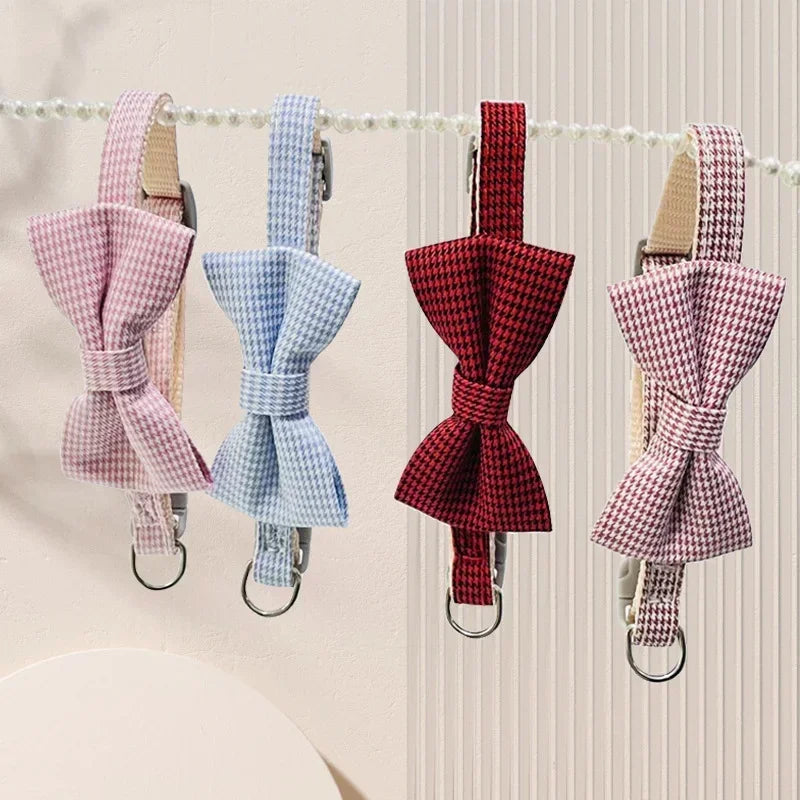 Adjustable Plaid Bow Pet Collar