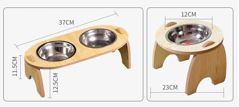 Elevated Neck Protector Wooden Bowl Rack for Small Pets