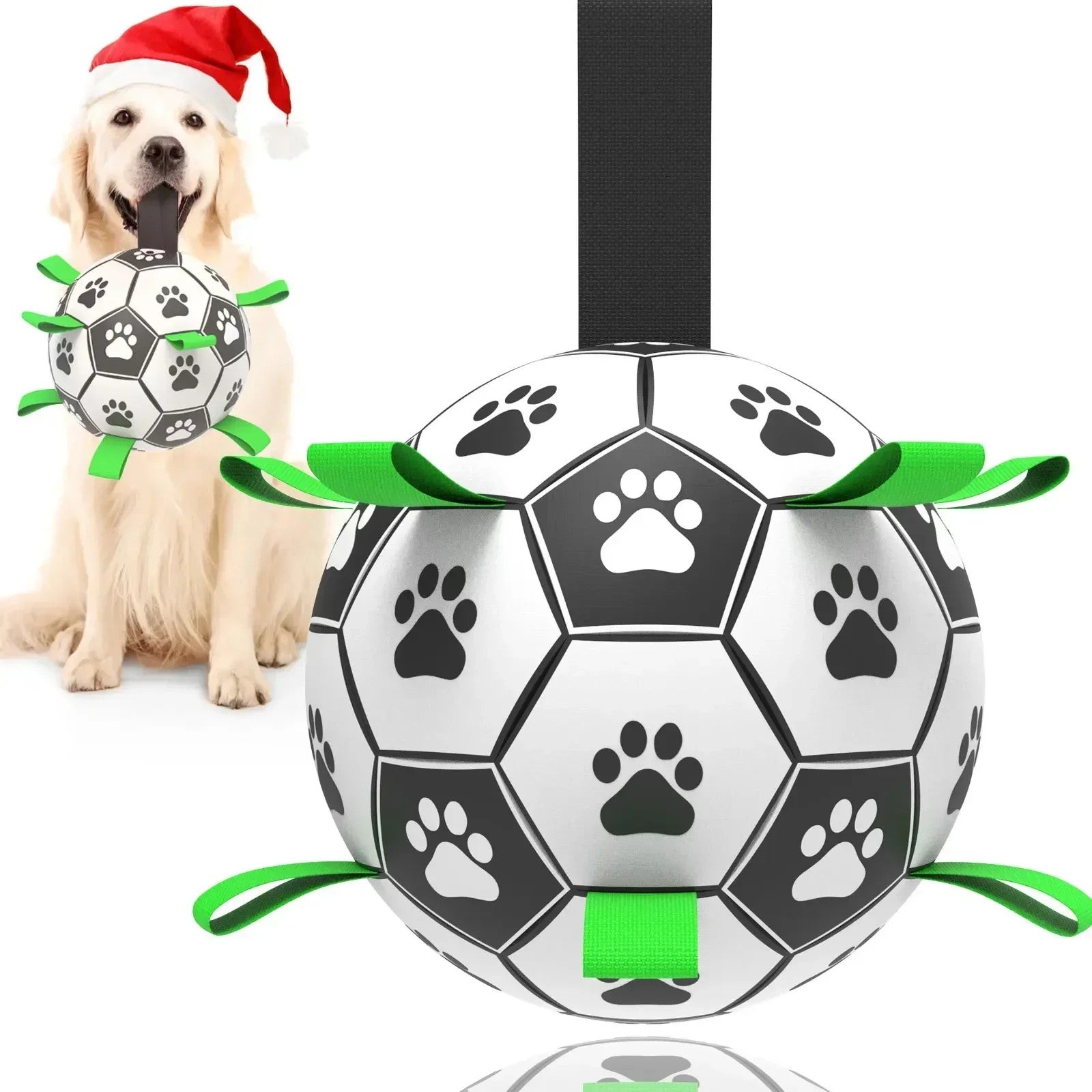 Durable Soccer Ball Dog Toy w/Straps
