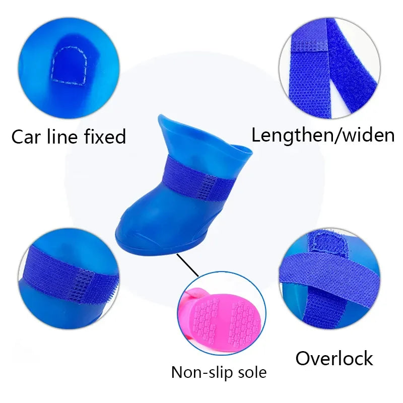 4PC Set Waterproof Anti-Slip Rubber Pet Rain Boots