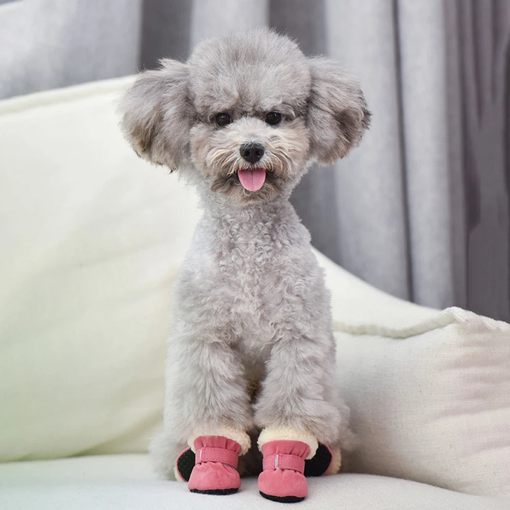 4PC Set Warm Plush Dog Shoes