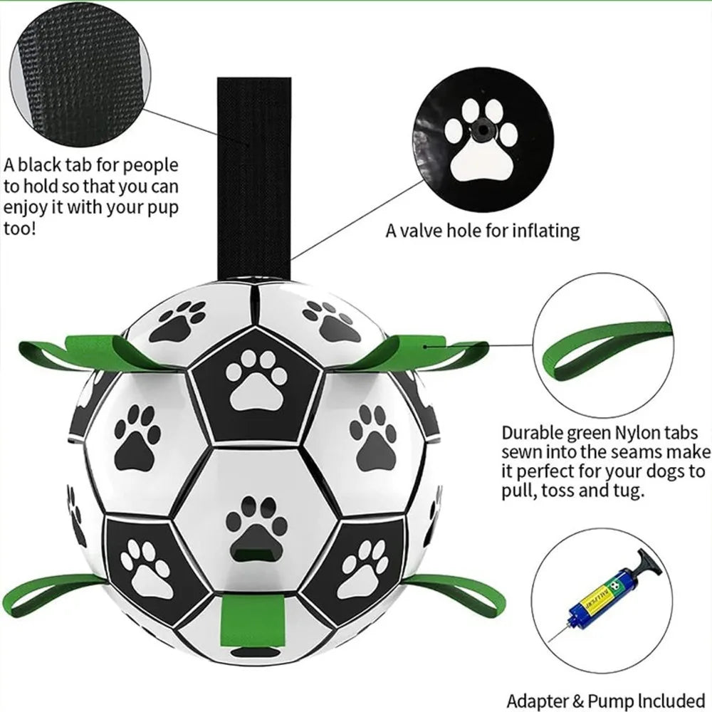 Durable Soccer Ball Dog Toy w/Straps
