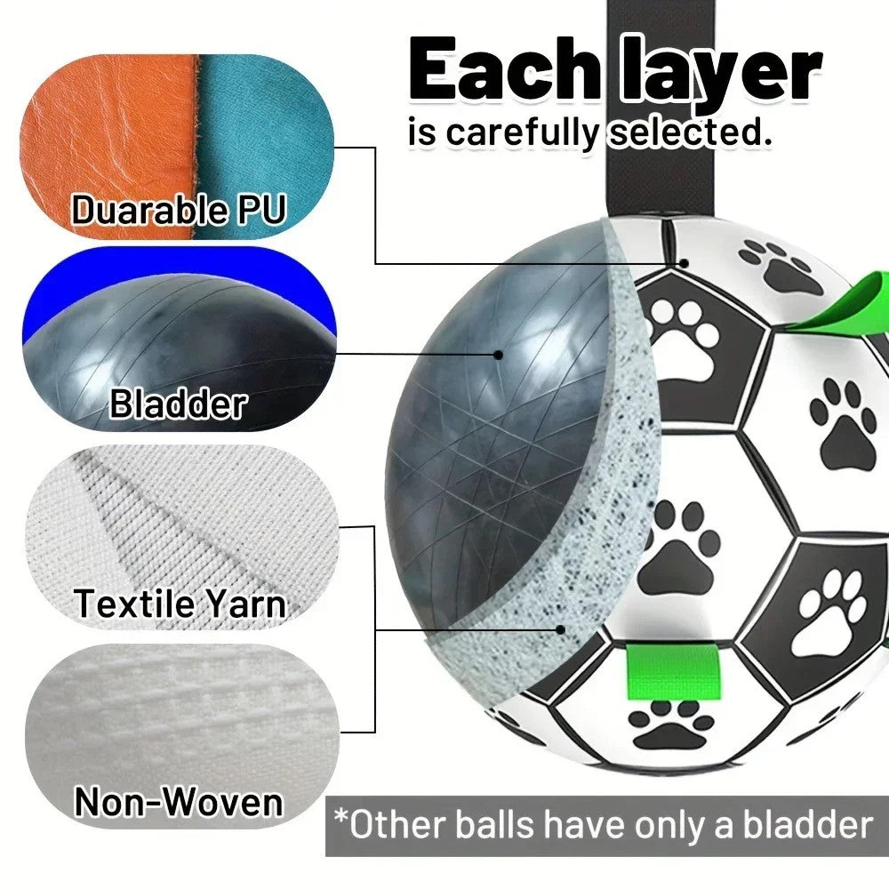 Durable Soccer Ball Dog Toy w/Straps