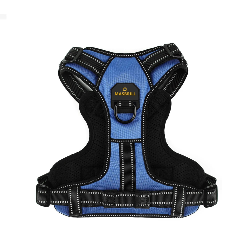 No-Pull Nylon Adjustable Reflective Dog Vest Harness w/ 2 Metal Leash Hooks