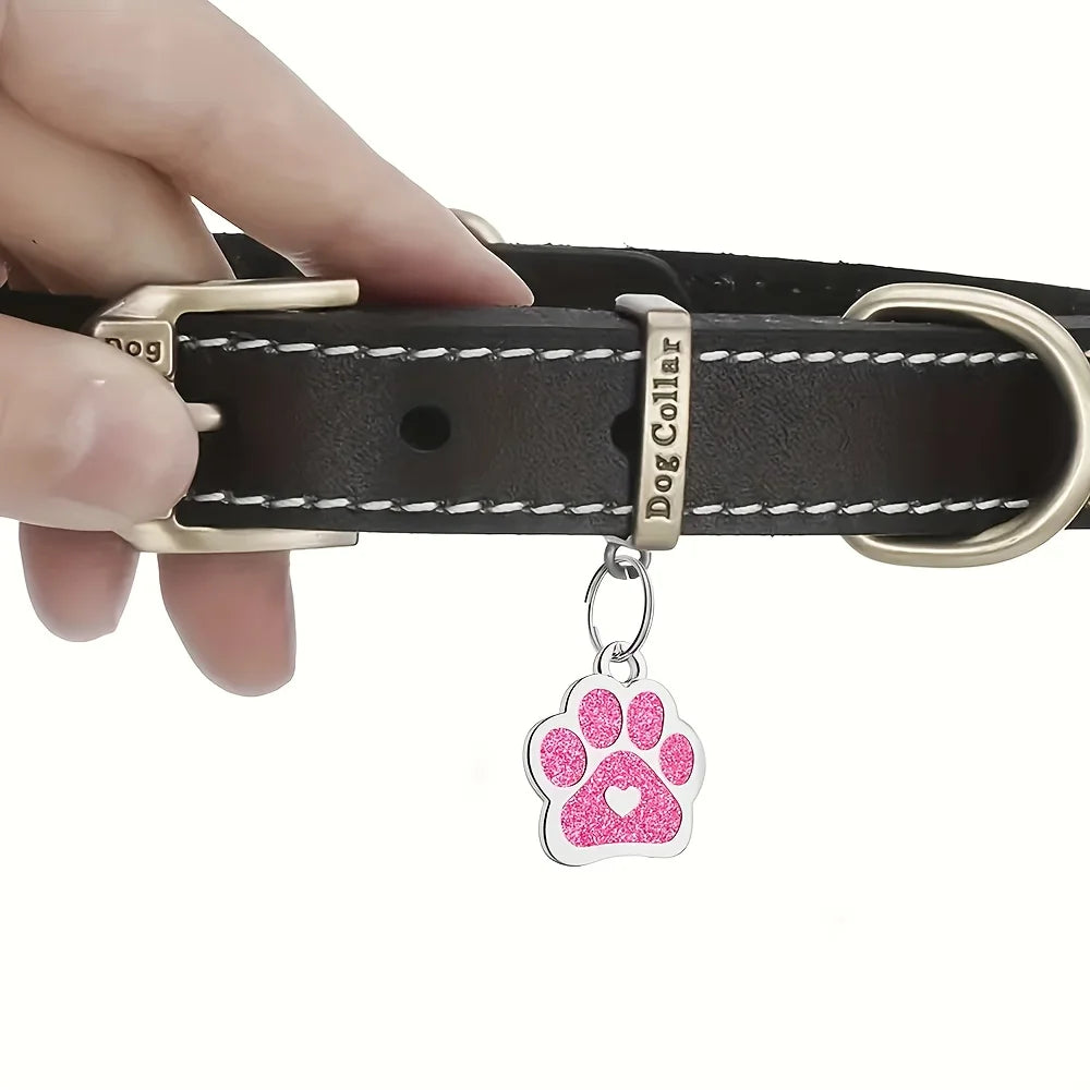 2PC Custom Engraved Cute Glitter Dog Paw ID Tags