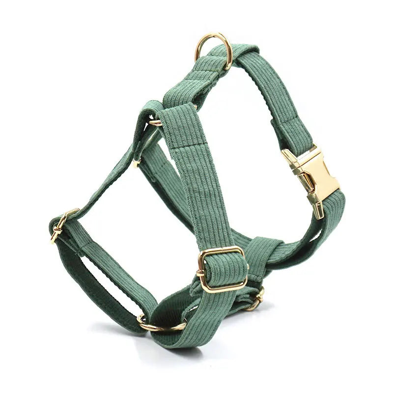 Fashion Corduroy Dog Harness w/Gold Metal Buckle