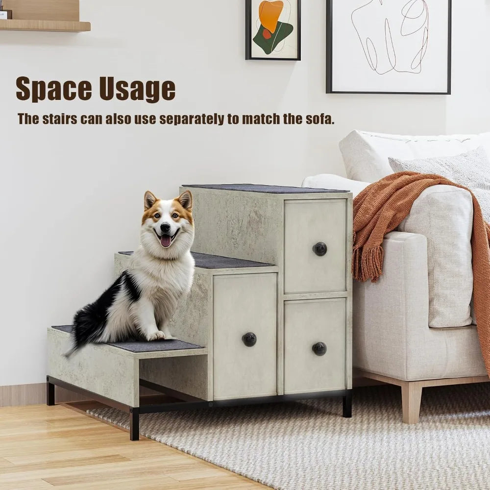 Multi-Level Pet Bunk Bed w/Stairs & Storage