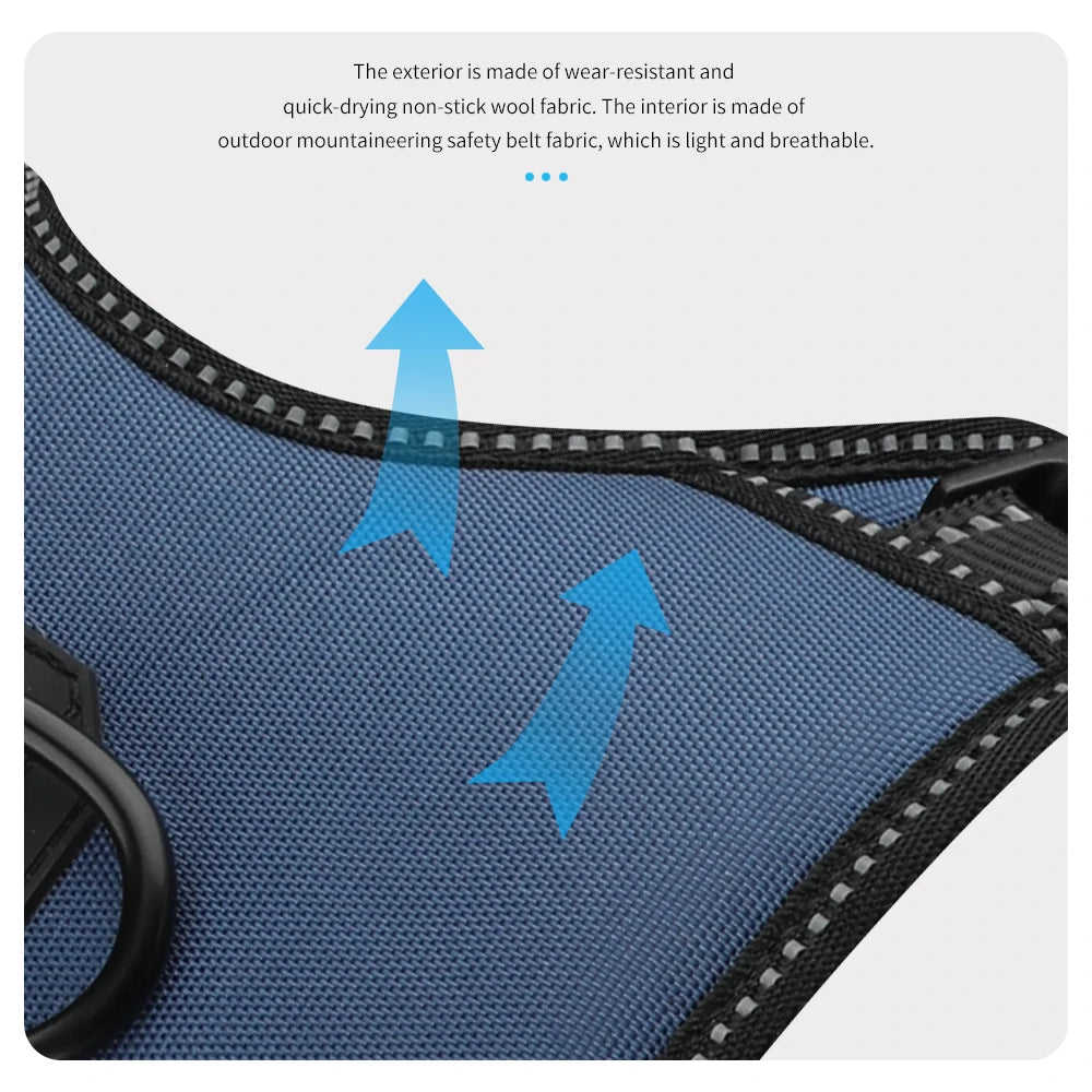 No-Pull Nylon Adjustable Reflective Dog Vest Harness w/ 2 Metal Leash Hooks