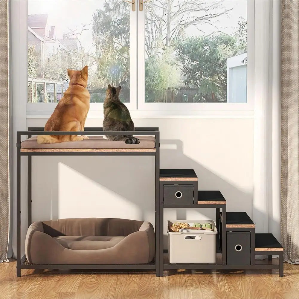 Dual-Level Pet Bunk Bed w/Detachable Stairs
