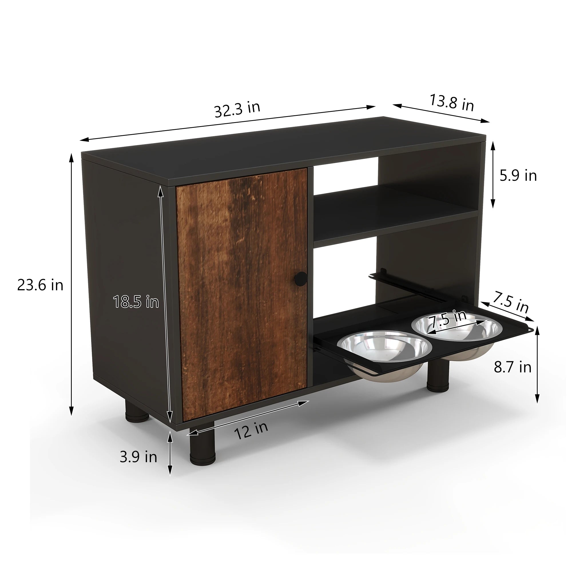 Double Pull-Out Raised Pet Feeding Table w/Storage Cabinet