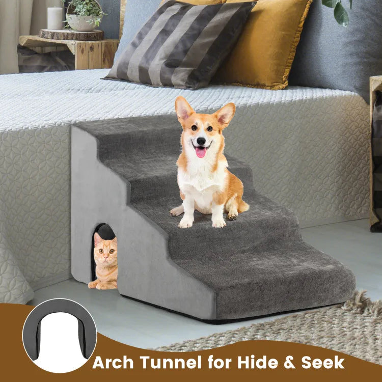 Extra-Wide 4-Tier High-Density Foam Pet Stairs