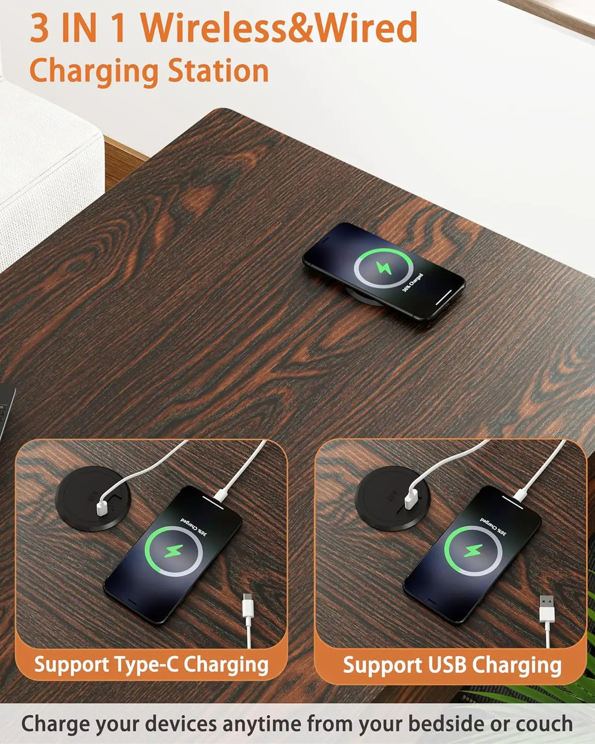 Wooden Wireless Charging Dog Crate End Table w/Storage Drawer