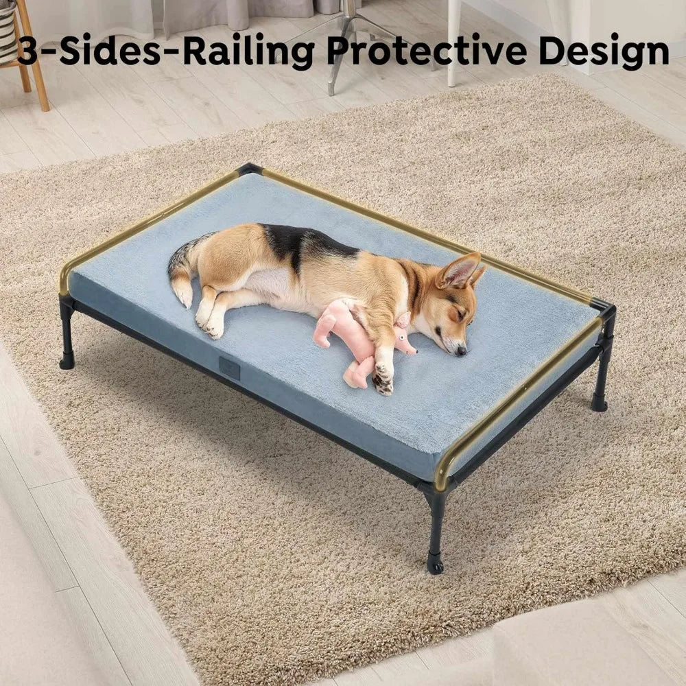 Three-Sided Guardrail Elevated Pet Bed w/Foam Cushion