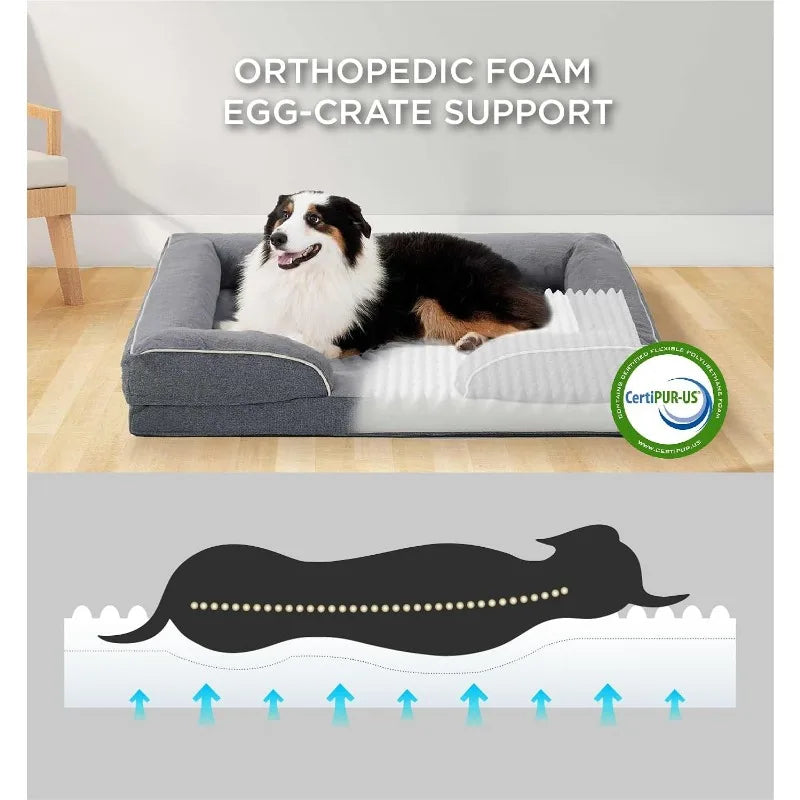 Memory Foam Orthopedic Dog Sofa Bed w/Sides & Waterproof Liner
