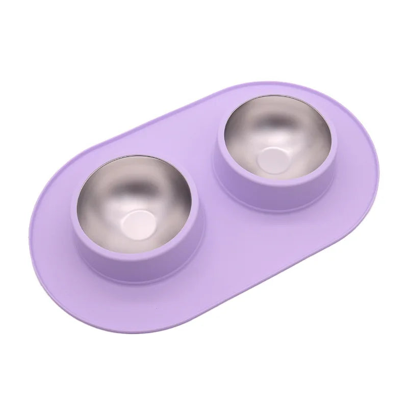 Double Stainless Steel Pet Bowls w/Anti-Slip Silicone Mat