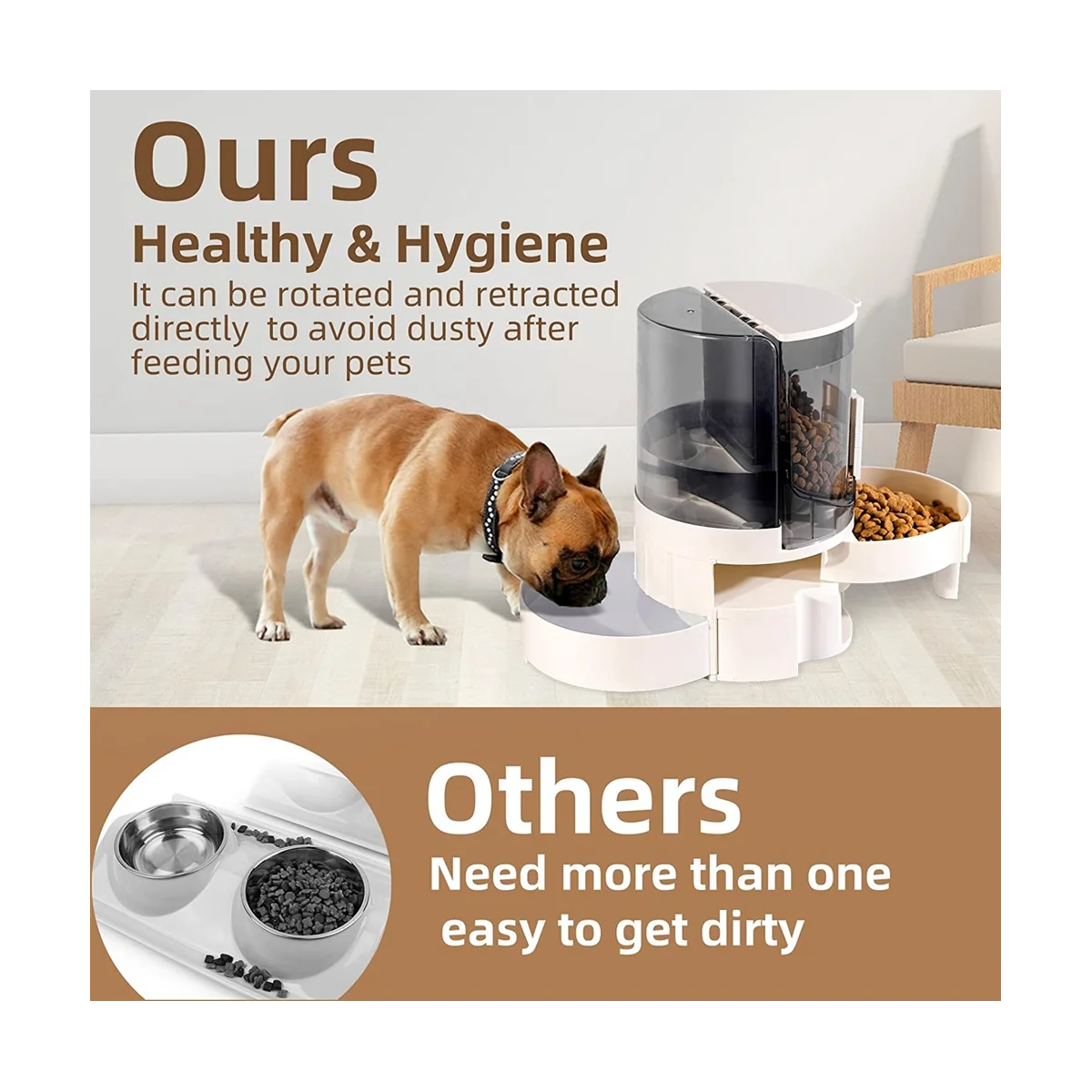 Rotating 2-In-1 Gravity Pet Feeder & Water Dispenser